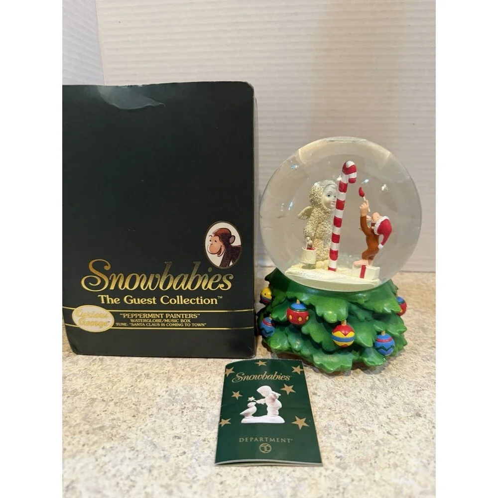 Dept 56 Snowbabies Peppermint Painters Waterglobe Curious George 56.69928 Box